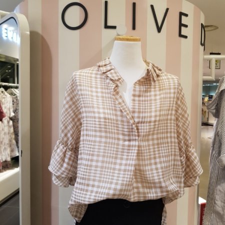 플리츠 칼라체크 블라우스