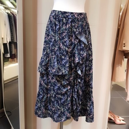 프릴 프린트 롱 스커트