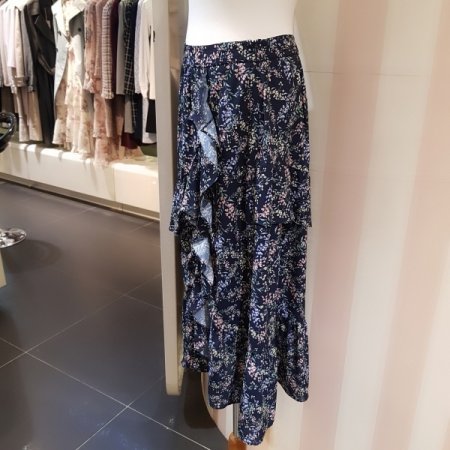 프릴 프린트 롱 스커트