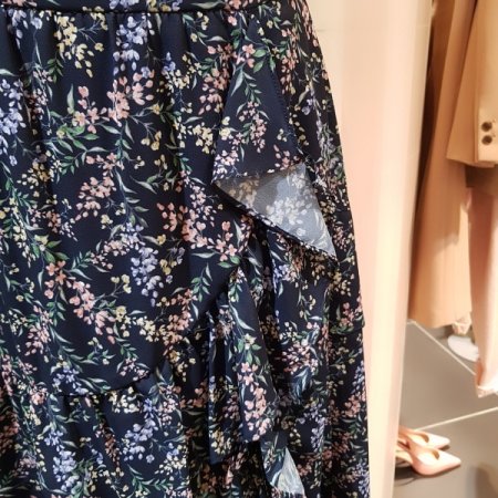 프릴 프린트 롱 스커트