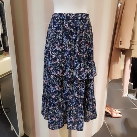 프릴 프린트 롱 스커트