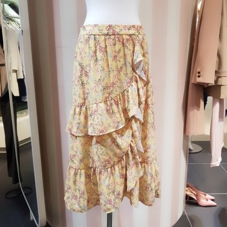 프릴 프린트 롱 스커트