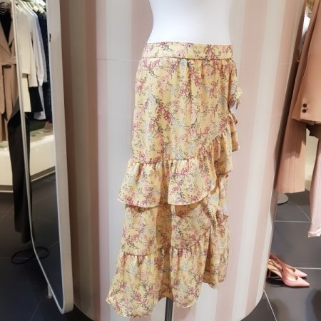 프릴 프린트 롱 스커트