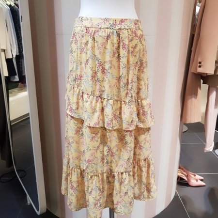 프릴 프린트 롱 스커트