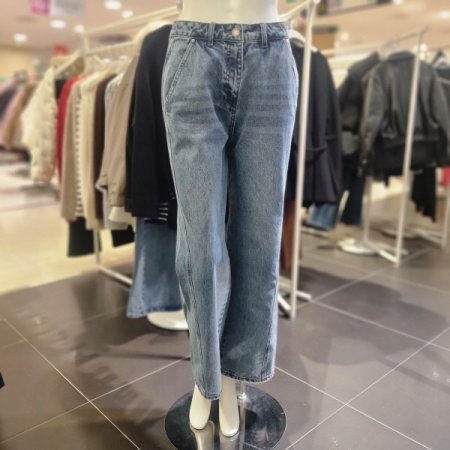 사선 절개 일자핏 데님 팬츠