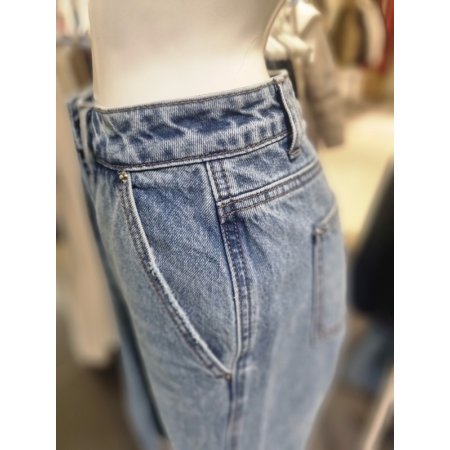 사선 절개 일자핏 데님 팬츠