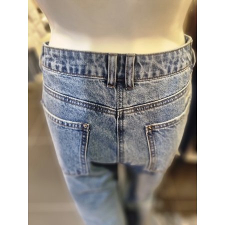 사선 절개 일자핏 데님 팬츠