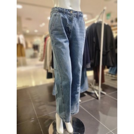 사선 절개 일자핏 데님 팬츠