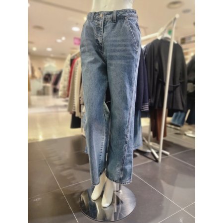 사선 절개 일자핏 데님 팬츠