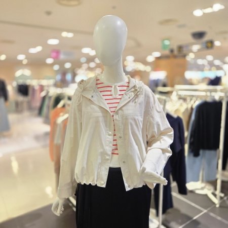 후드넥 홀겹 숏 점퍼