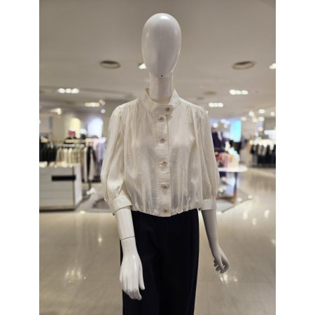 하이넥 셔링 크롭 블라우스 