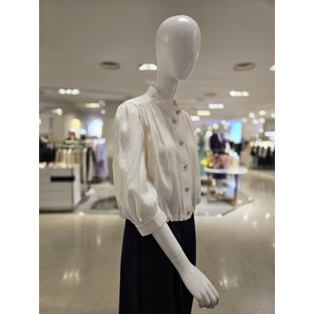 하이넥 셔링 크롭 블라우스 