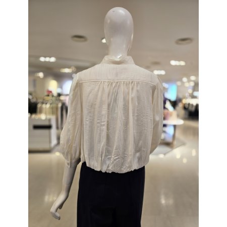 하이넥 셔링 크롭 블라우스 