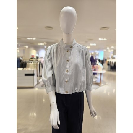 하이넥 셔링 크롭 블라우스 