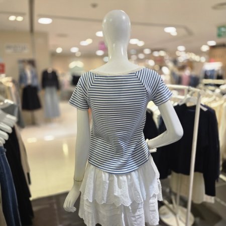 단가라 골지 반팔 티셔츠