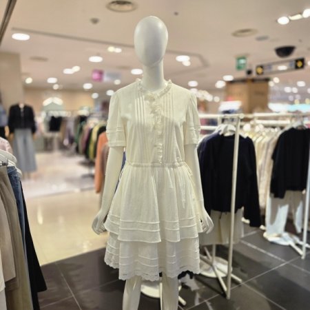 볼륨 소매 허리스트링 미니 원피스