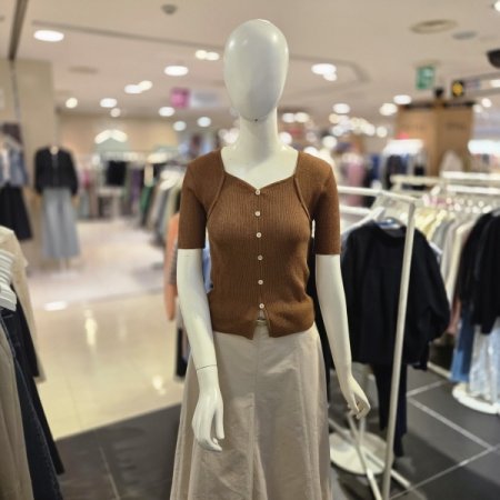 둥근 스퀘어넥 골지 반팔 니트