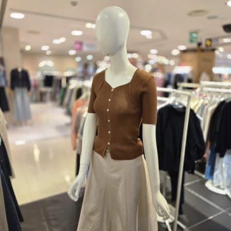 둥근 스퀘어넥 골지 반팔 니트