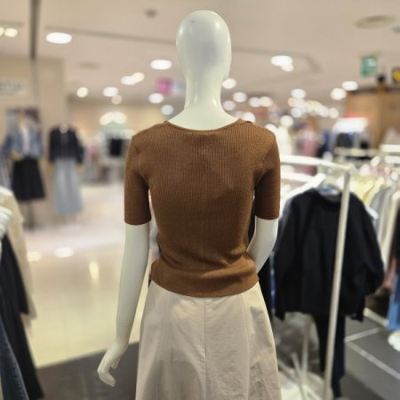 둥근 스퀘어넥 골지 반팔 니트