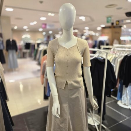 둥근 스퀘어넥 골지 반팔 니트