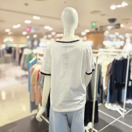 플라워 프린팅 립 배색 반팔 티셔츠