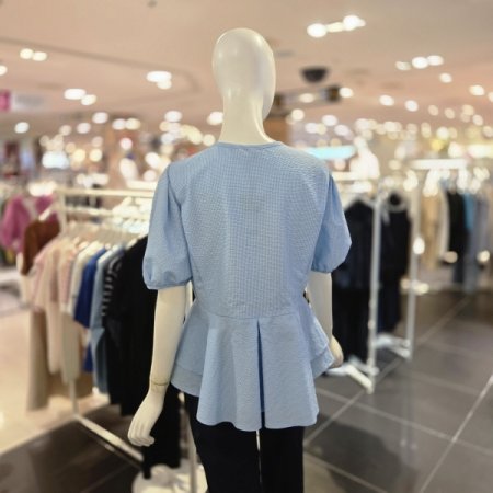 목선 리본 핏앤 플레어 블라우스