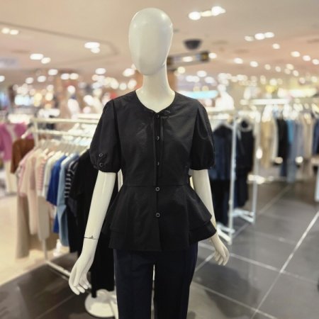 목선 리본 핏앤 플레어 블라우스