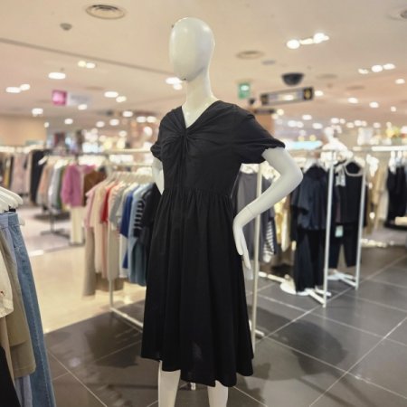 가슴 셔링 볼륨 소매 원피스