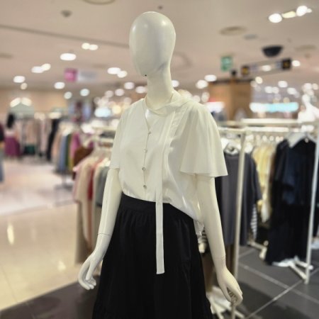 목선리본 탈착형 브이넥 블라우스