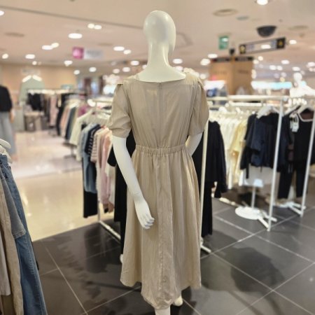 언발런스 넥 허리밴딩 롱 원피스