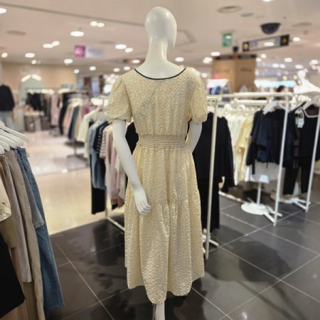 플라워 프린트 리본 롱 원피스