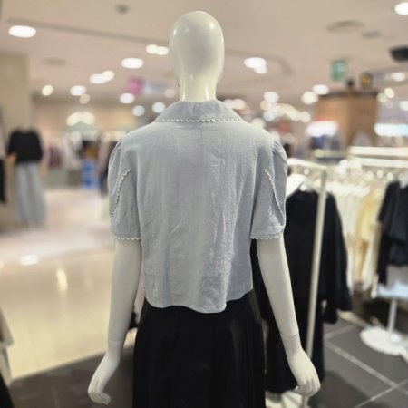 자수 볼륨 소매 크롭 블라우스