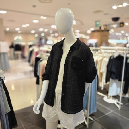 루즈핏 시스루 셔츠형 블라우스