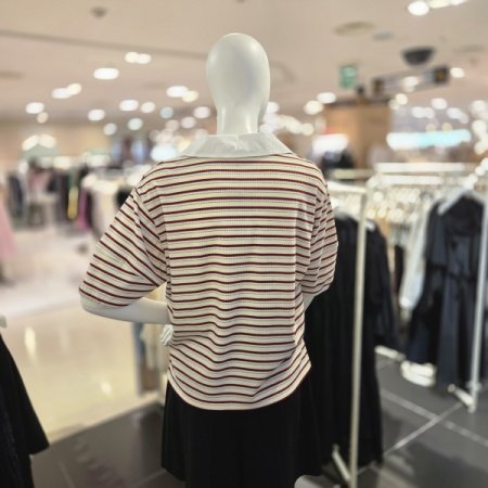 퍼프 소매 골지 티셔츠