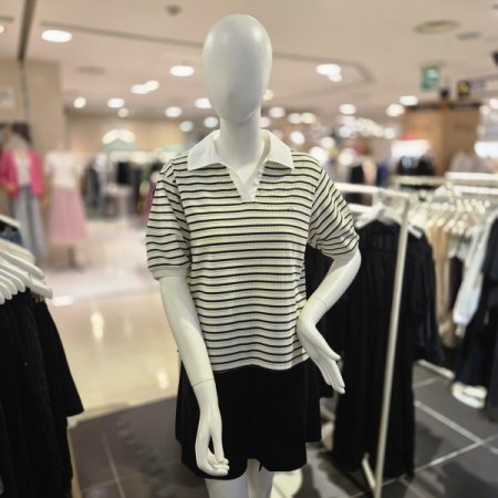 퍼프 소매 골지 티셔츠