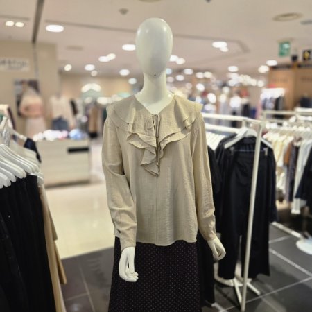 더블 러플 리본 스트링 블라우스