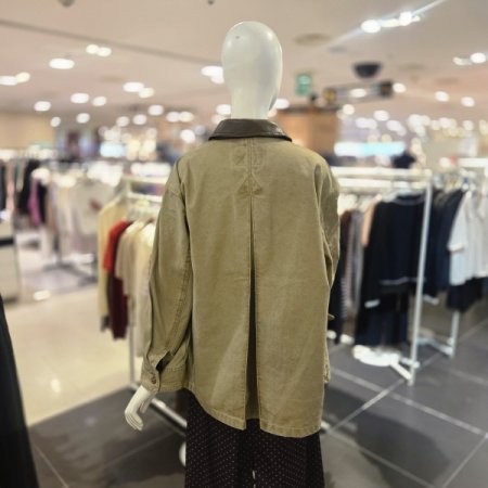 카라 가죽 배색 옥스퍼드 워크 자켓