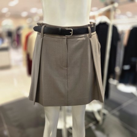 벨티드 뒷밴딩 핀턱 미니 스커트