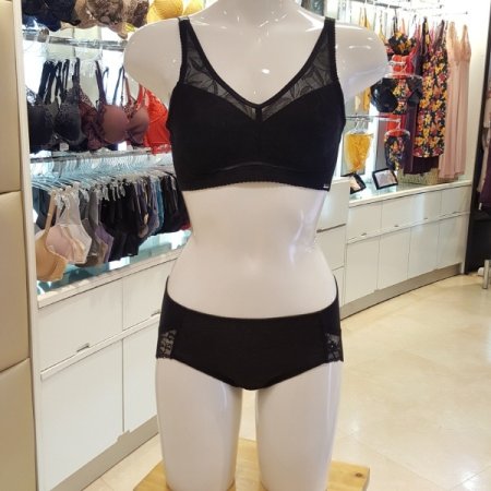 부유방커버 노와이어브라 팬티세트BK