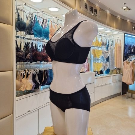 인견 매쉬 노와이어 브라 팬티세트BK