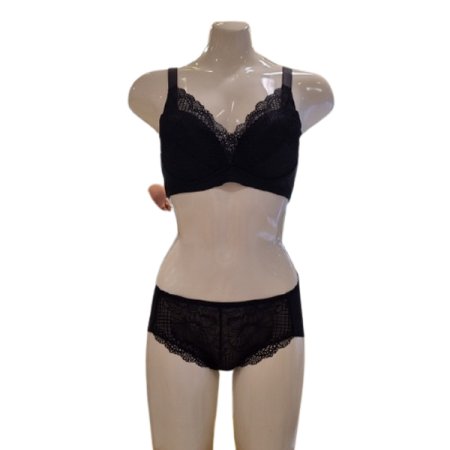 풀컵 노와이어 몰드브라 헴팬티세트BK