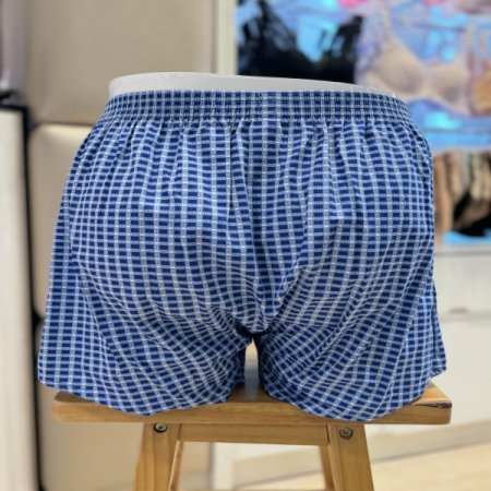 블루체크무늬 남성 사각 트렁크팬티