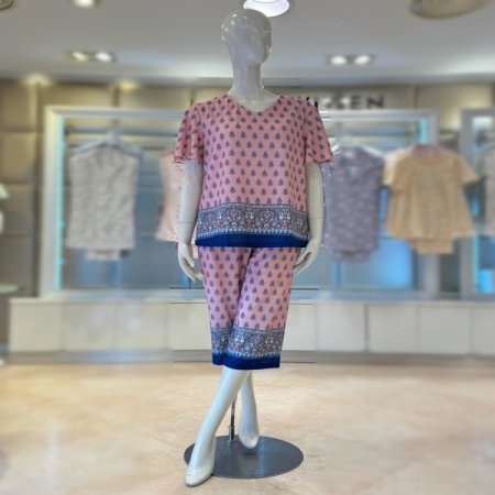 폴리스판 브이넥 반팔 여성홈웨어세트