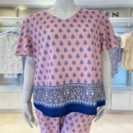 폴리스판 브이넥 반팔 여성홈웨어세트