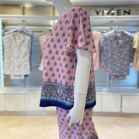 폴리스판 브이넥 반팔 여성홈웨어세트