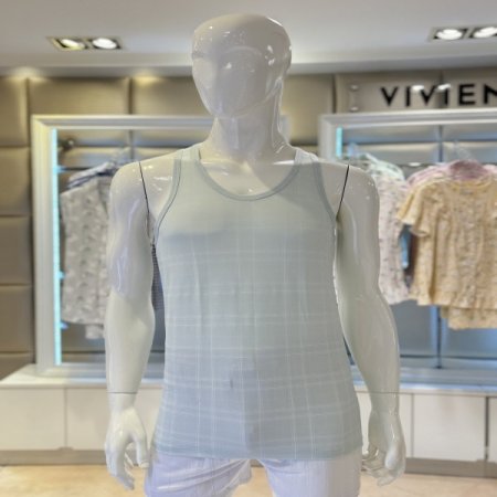 체크무늬 남성인견런닝