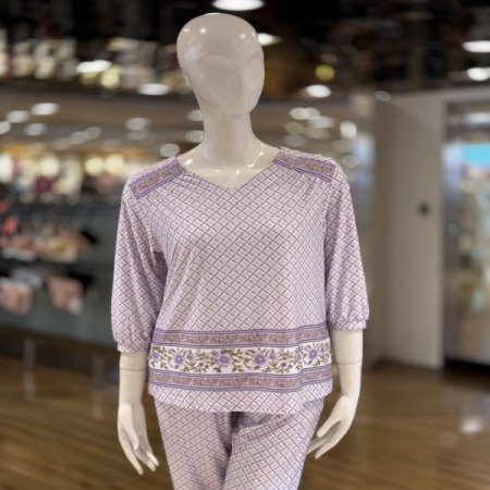 페이즐리 V넥 9부 여성 홈웨어세트