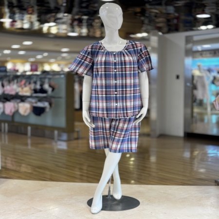 체크무늬 면 지짐이 반팔 여성잠옷세트