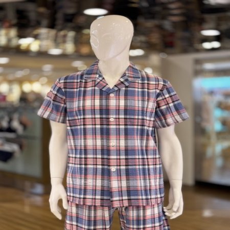 체크무늬 면 지짐이 반팔 남성잠옷세트