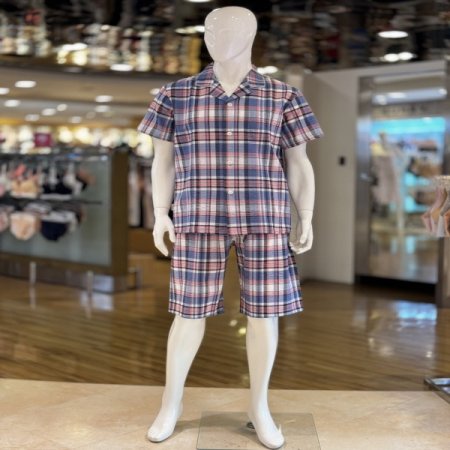 체크무늬 면 지짐이 반팔 커플잠옷세트